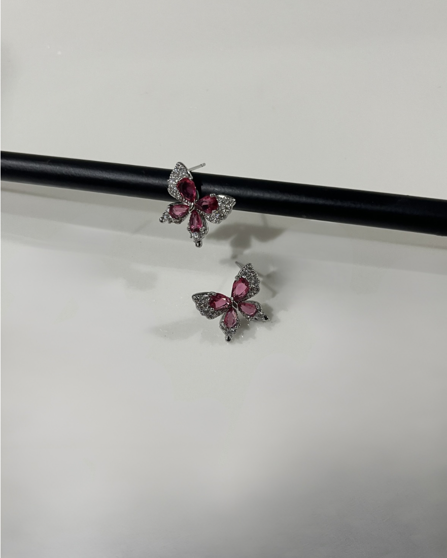 Pink butterfly earings