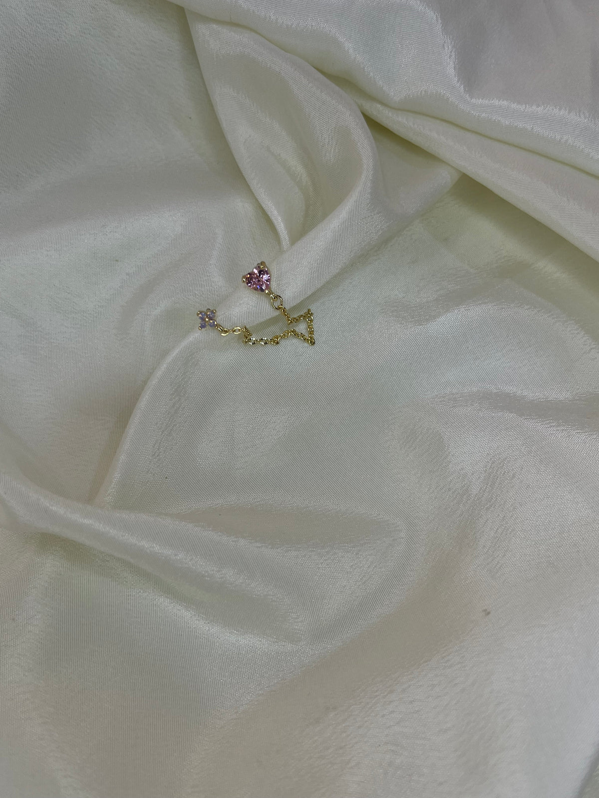 Chain Flower & Heart Studs (Pair)