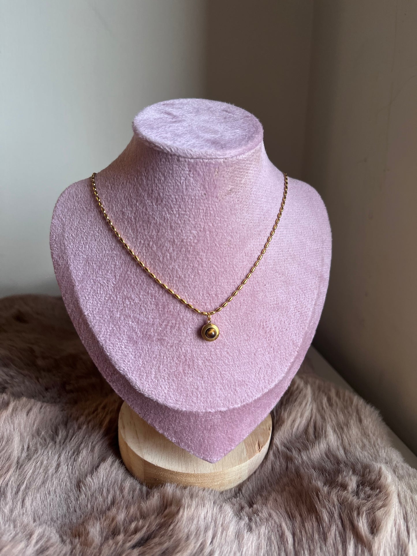 Beaded chain with Brown marble stone