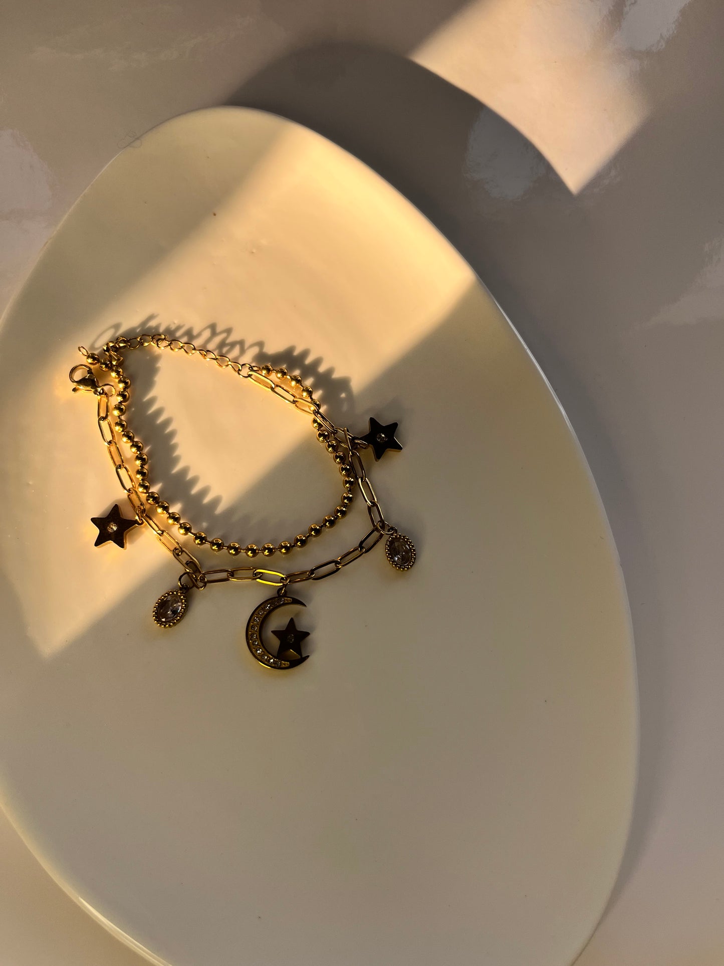 Moon star double layered bracelet
