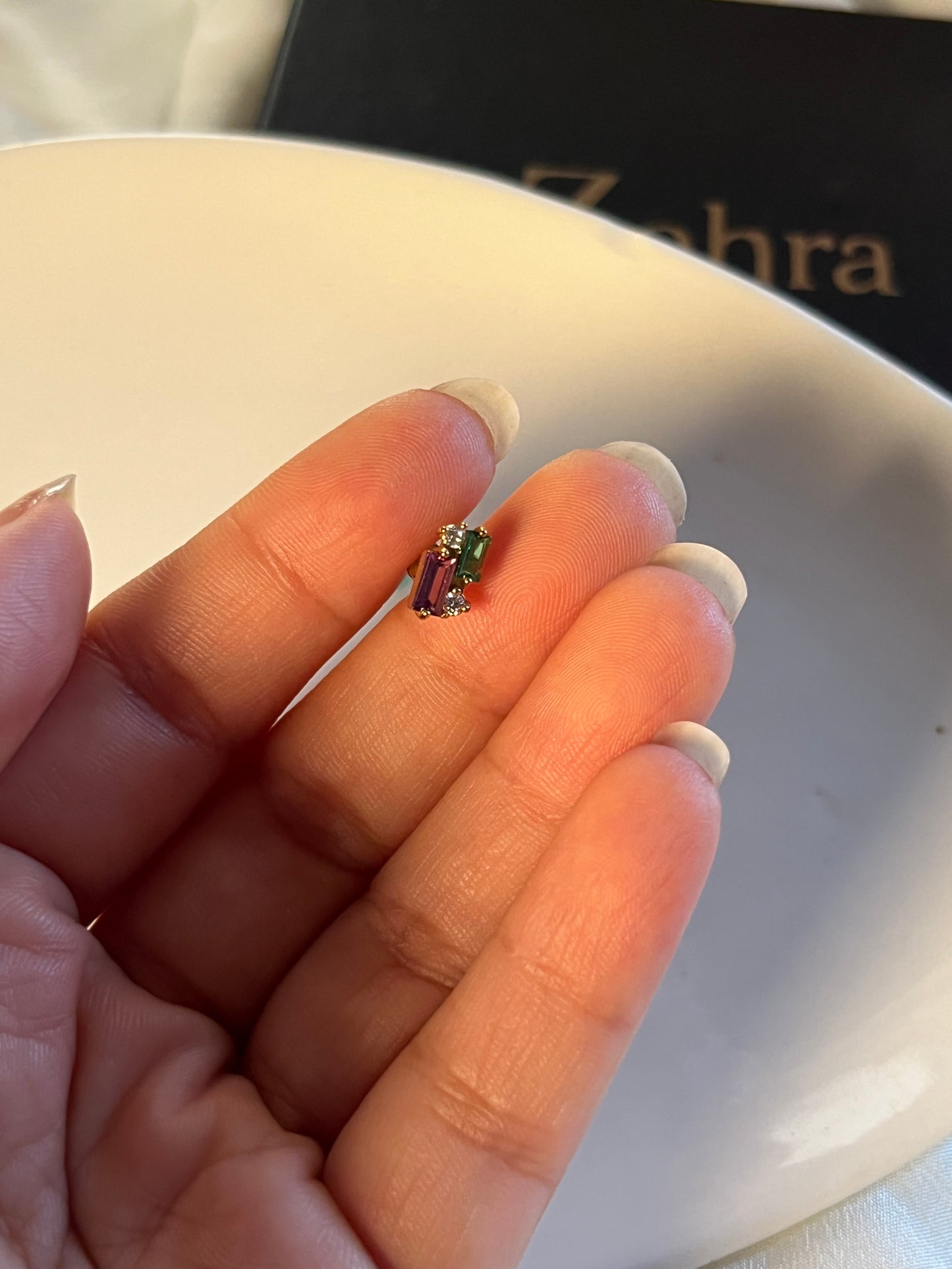 Purple Green Stone Single Stud