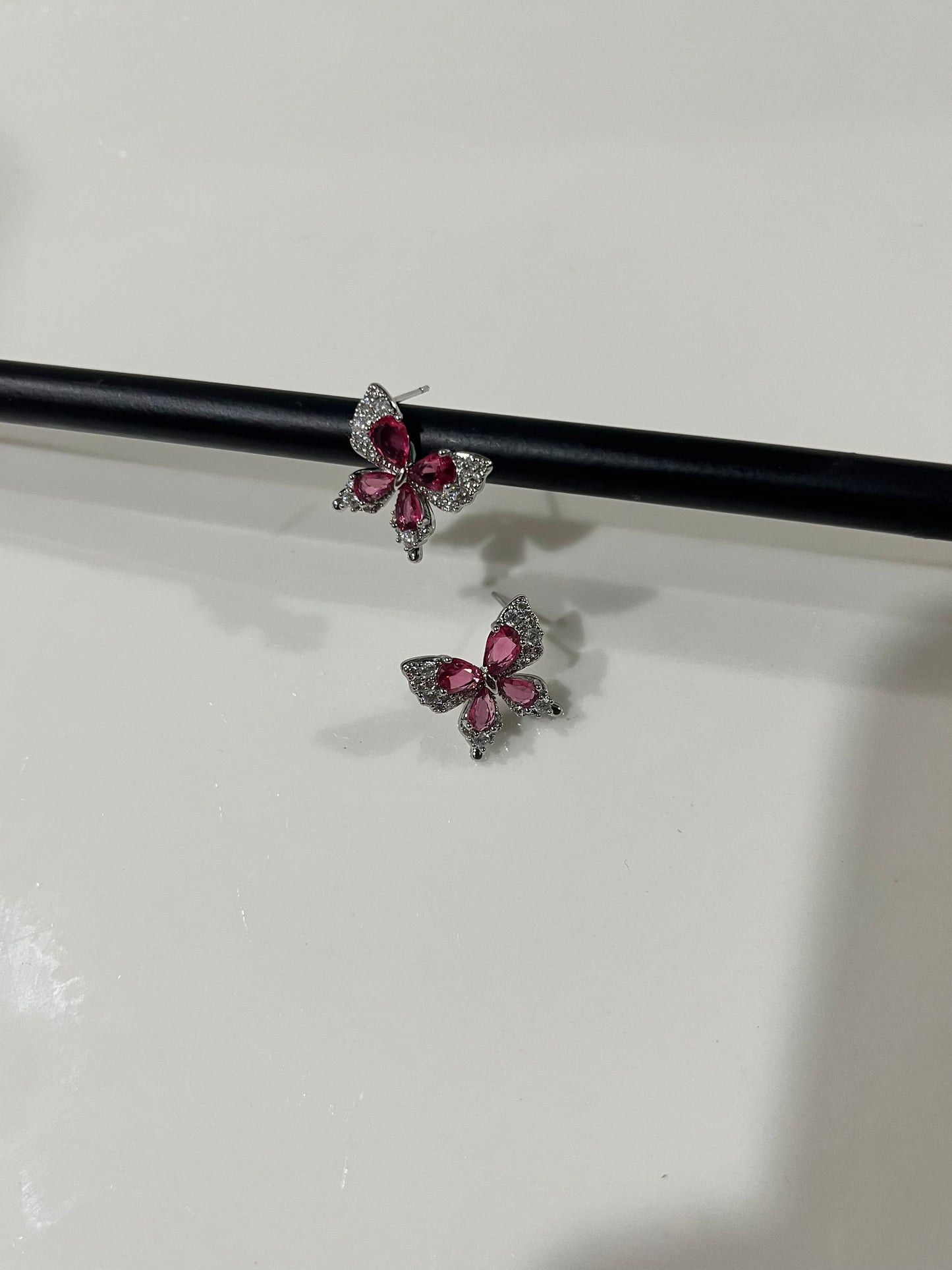 Pink butterfly earings