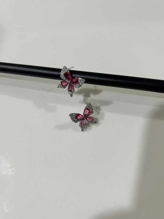 Pink butterfly earings