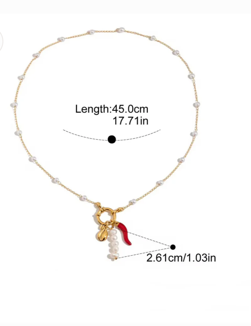 Pearl red chilli & shell necklace
