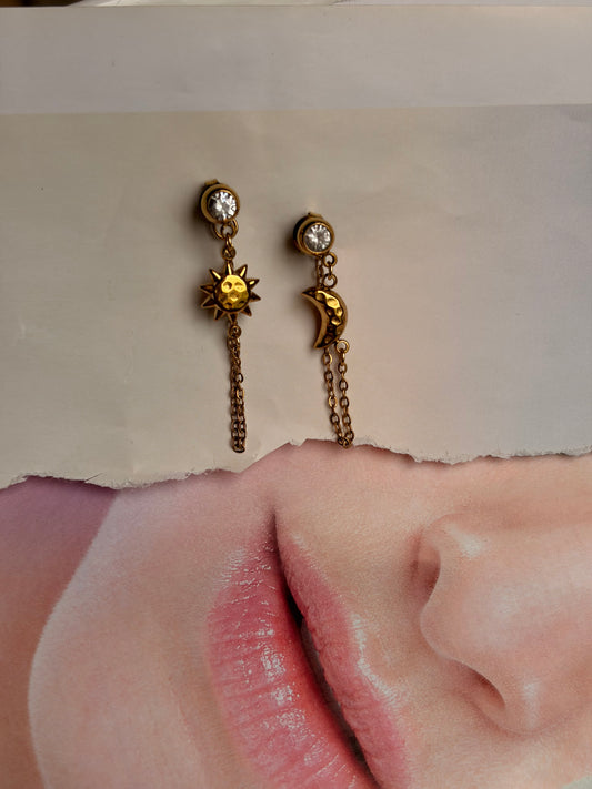 Sun & Moon Chain Loop Studs